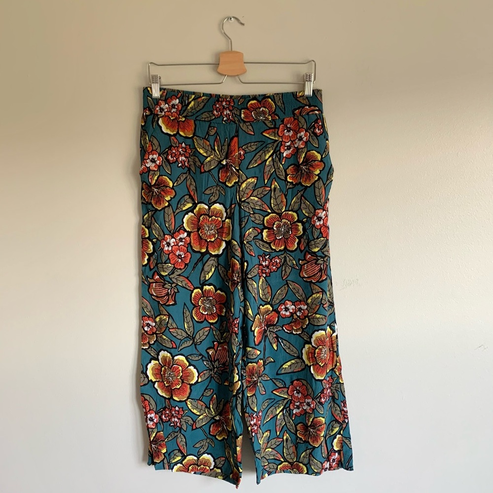 LOFT Turquoise Floral Wide Leg Pant